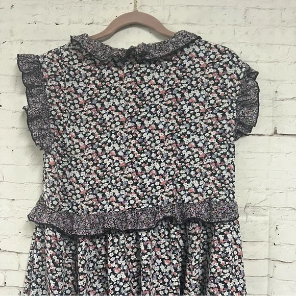 Easel Tiered Midi Dress Purple Floral Ruffle Sleeve Boho Cottage Core Large - Picture 11 of 12